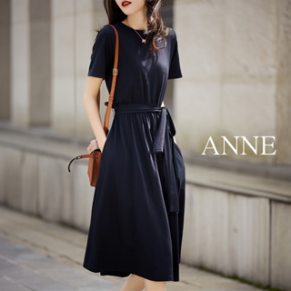 ANNE｜法式洋裝 短袖洋裝 收腰 L-2XL【AD102122】大尺碼 大碼 孕婦裝 長裙 連身裙 連衣裙 氣質洋裝