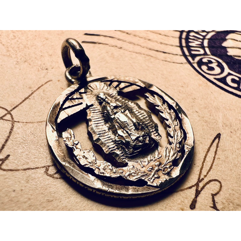 🌟【梅根歐洲古物】1942年義大利古董純銀墜子天主教牌/可當項鍊墜*現貨在台#歐洲#天使#基督教#耶穌#聖者#聖母瑪利亞