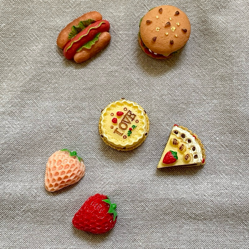 仿真樹脂小蛋糕 熱狗 漢堡 草莓 飾品 手機殼 DIY材料配件（無釘款）