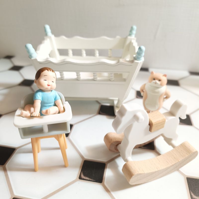 微縮仿真木質嬰兒床 木馬 餐椅 12分可動配件擺飾嬰兒房袖珍家具 OB11拍照場景模型 森林家族 塔位供奉