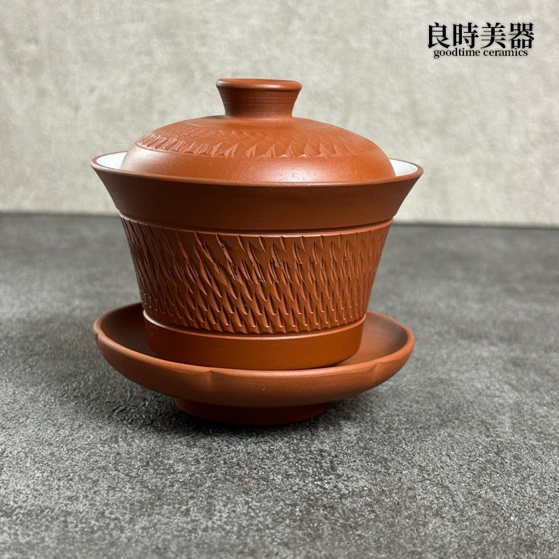 台灣製 朱泥蓋碗 朱泥泡茶碗 良時美器 朱泥蓋杯 100ML