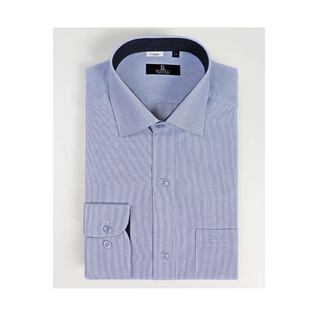【羅德貝爾】水藍色條紋配色長袖修身襯衫 / 舒適透氣