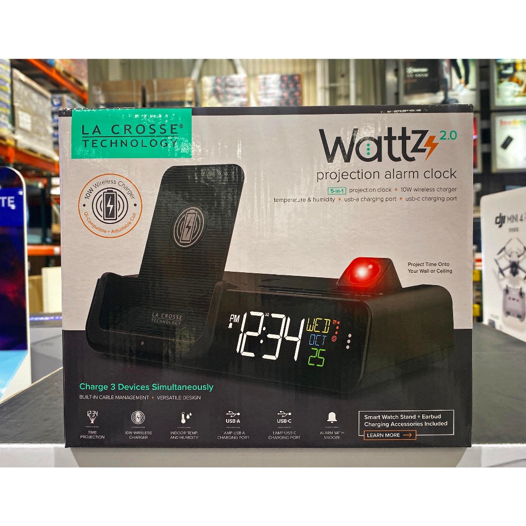 台中市 好市多 24H及時送 (開發票統編) LA CROSSE WATTZ 2.0 多功能無線充電 投影鬧鐘 鬧鐘
