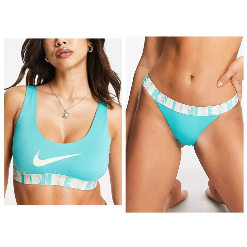 零碼正品 ，NIKE 比基尼/BIKINI/兩件式泳裝/瑜珈服/女運動服，M號，NIke Logo織帶款