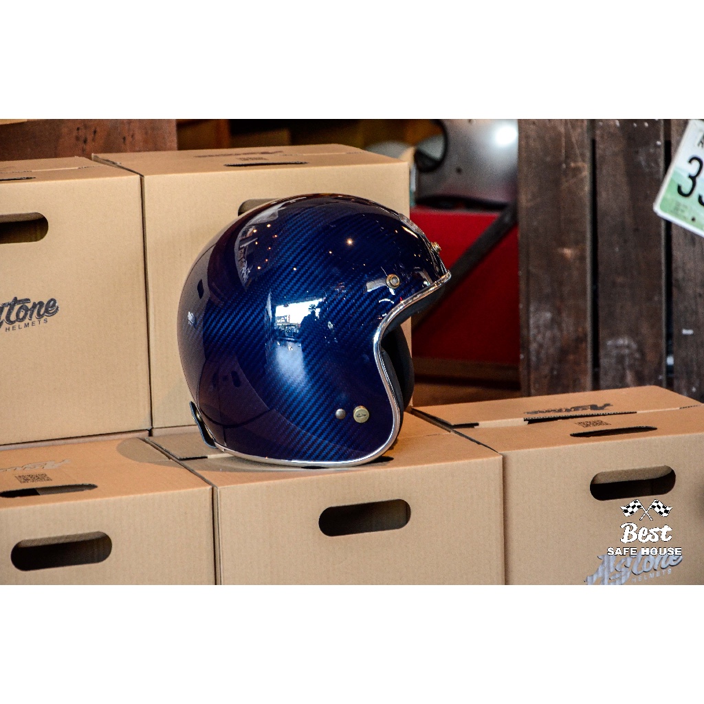 貝斯特安全屋 免運優惠中！ASTONE 全新 碳纖維 輕量化 復古帽 安全帽 小帽體 藍碳纖