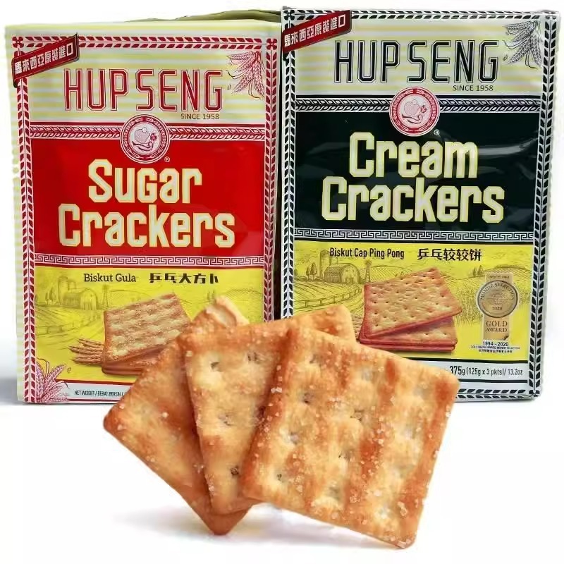 🔥現貨🔥馬來西亞 HUP SENG Crackers 375g乒乓蘇打餅 蘇打餅 奶素 甜味蘇打餅  大方卜 兵乓較較餅