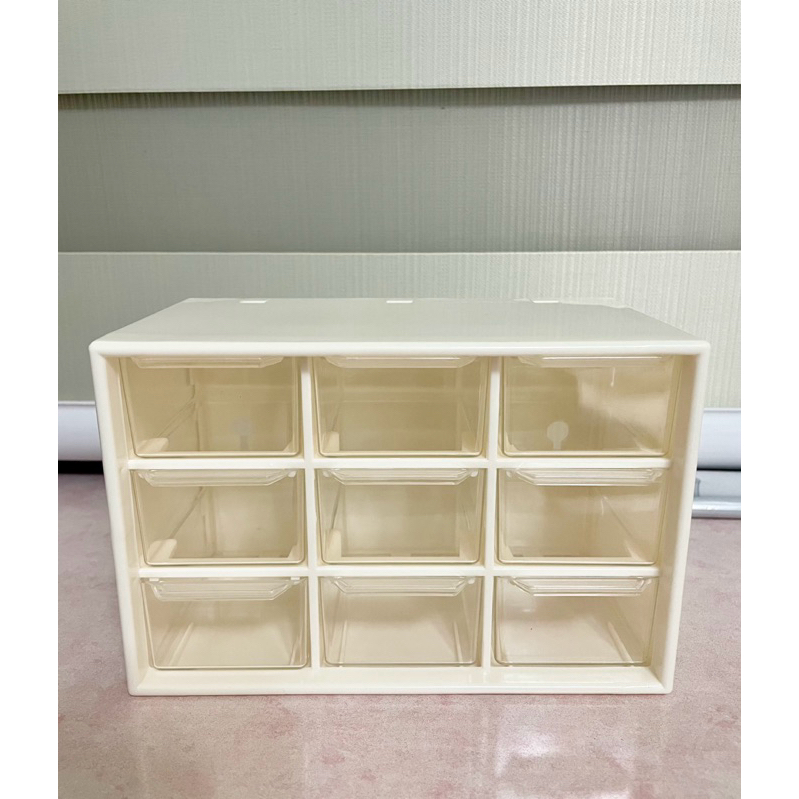 米白色 透明 九宮格 小抽屜 收納盒 置物櫃