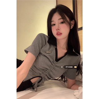 純欲緊身茶藝~性感上衣 短袖 短版上衣 辣妹套裝 抽繩上衣 純欲風 辣妹風 v領上衣 黑色短褲 黑色牛仔褲 辣妹上衣