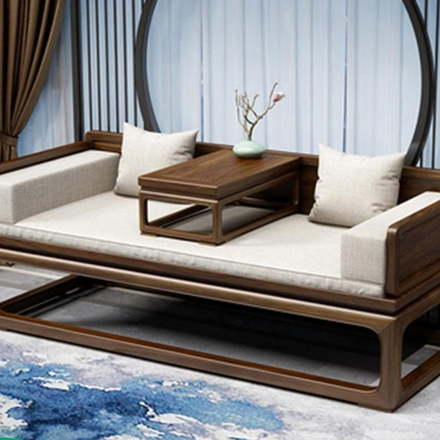 新中式禪意實木羅漢床推拉伸縮榻現代簡約沙發客廳酒店老榆木傢具