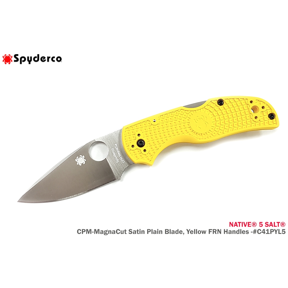 【angel 精品館 】Spyderco NATIVE 5 SALT黃色FRN柄折刀 MagnaCut鋼C41PYL5