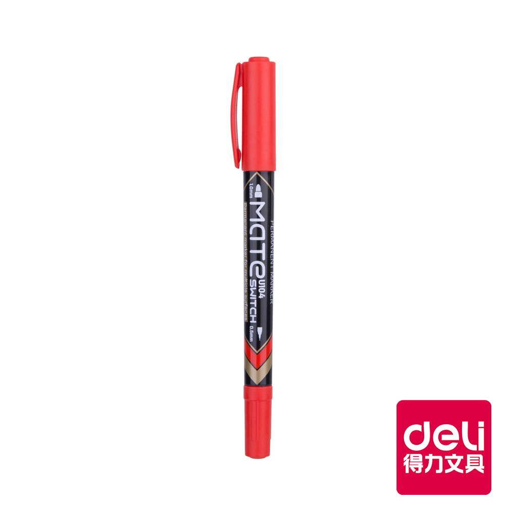 【Deli得力】 細字雙頭0.5-1.0mm油性筆-紅色(U10440) 台灣發貨