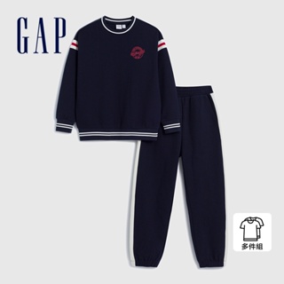Gap 男童裝 Logo印花圓領長袖長褲家居套裝-海軍藍(857723)