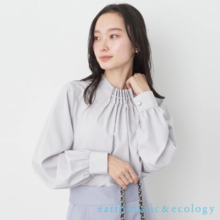 earth music&ecology 珍珠摺邊領設計長袖襯衫上衣(1N41L0C0300)