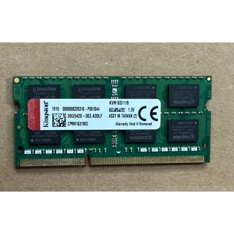 中古 二手 良品 筆電記憶體 金士頓 DDR3 1600 8G 1.5V 雙面顆粒 功能正常 可以開機