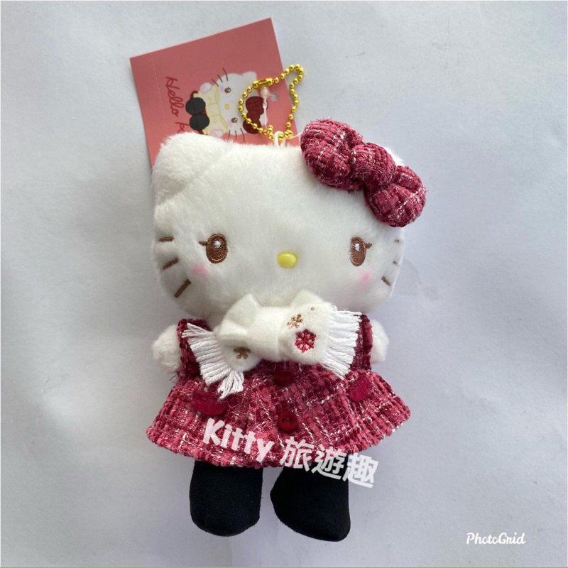 [Kitty 旅遊趣] Hello Kitty 絨毛娃娃吊飾 凱蒂貓 冬日緞帶 包包吊飾 絨毛玩偶吊飾
