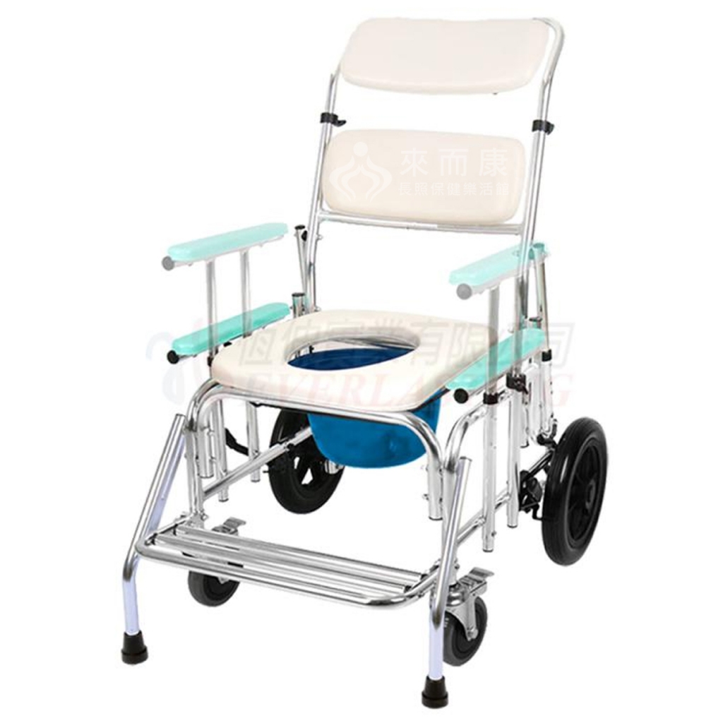 來而康 恆伸 ER4352-1 鋁製有輪固定便椅 有輪便盆椅 後躺式60° 背部可躺 扶手可調高低 防前傾