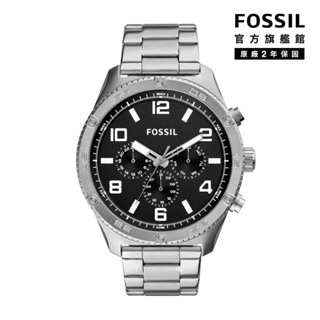 【FOSSIL 官方旗艦館】Brox 決戰武士湛黑三眼手錶 銀色不鏽鋼錶帶 50MM BQ2797