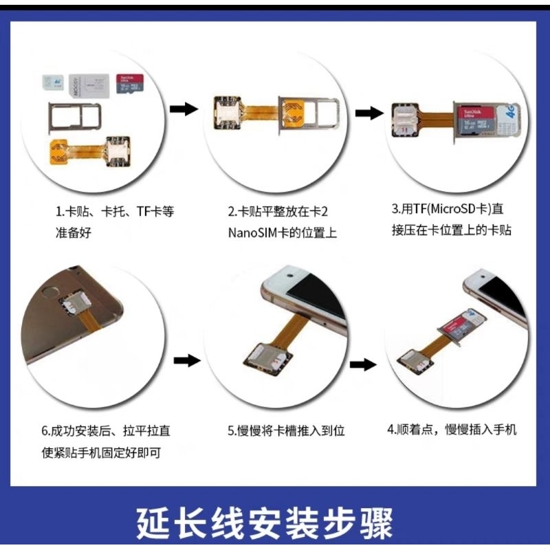 安卓手機外接卡槽外接sim卡延長線三卡合一改卡內存二合一tf卡貼