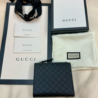 全新 Gucci 古馳 8卡 外拉鍊 GGlogo 牛皮 壓紋 黑色 短夾 皮夾 錢包 正品 薄型 guccissima