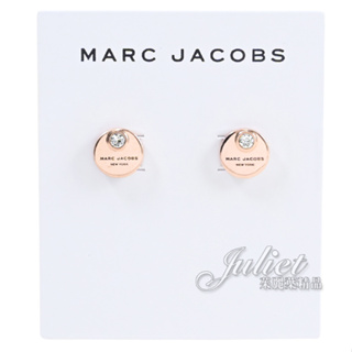 【茱麗葉精品】MARC JACOBS 品牌圓盤LOGO水鑽鑲嵌耳環.玫瑰金 現貨在台