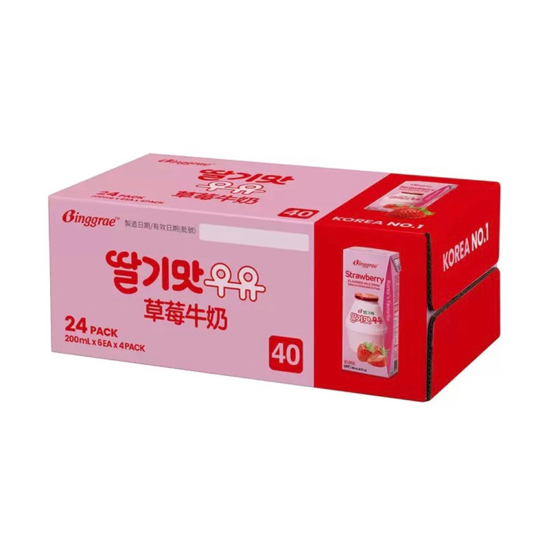 韓國 Binggrae草莓牛奶 保久調味乳  200毫升 24罐 好市多