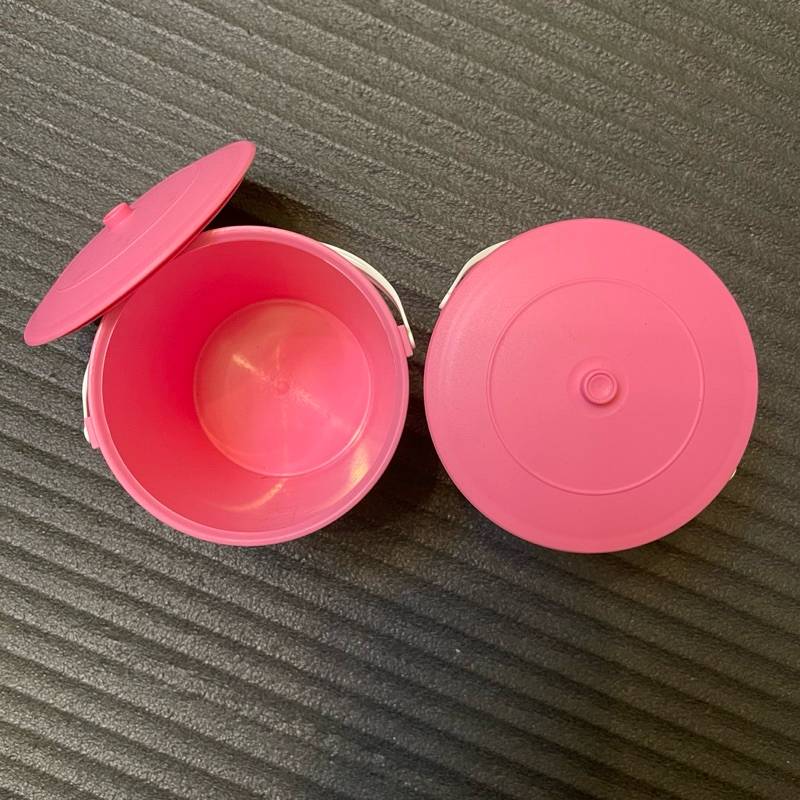 小水桶造型收納盒 可愛粉色塑膠盒子 兩個合售 二手現貨