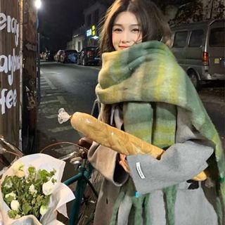 圍巾 保暖加大加厚圍巾 條紋圍巾冬季女生高階感拉毛彩色保暖圍脖學生情侶披肩080368