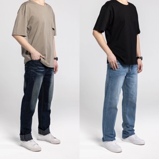 【臺灣現貨】刷白粗曠 彈力中直筒牛仔褲﹝黑藍、淺藍﹞#97524 #97525
