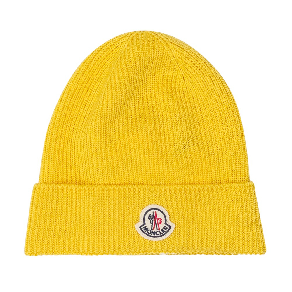 【鋇拉國際】MONCLER 品牌LOGO 薄款羊毛毛帽 黃色 義大利正品代購 歐洲代購 台北實體工作室