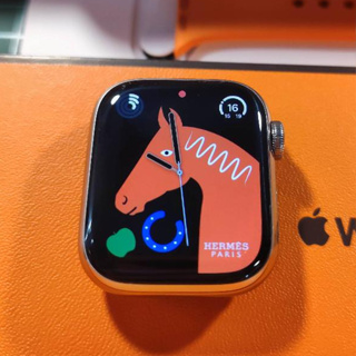 Apple Watch s7 Hermes 41mm GPS+LTE 銀白色不鏽鋼 保內 （含UNIQ不鏽鋼米蘭錶帶）