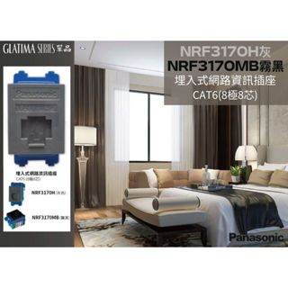 【文成】國際牌GLATIMA系列單品 網路資訊插座CAT6(8極8芯)NRF3170H灰/NRF3170MB霧黑
