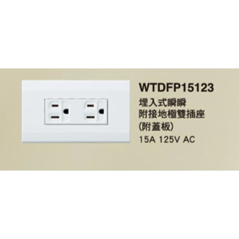 【快速出貨】國際Panasonic星光系列WTDFP15123埋入式瞬瞬雙插附接地插座（附蓋板）