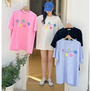 HF❥韓版立體QQ微笑T〔4色〕❥春夏女裝新款韓版INS韓系女裝 短袖T恤 女裝T 寬版T 下半身失蹤 春裝新款 T恤