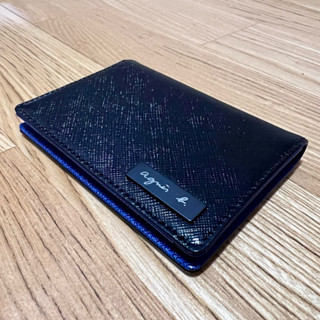 全新 agnes b. Voyage 水波紋 皮革 牛皮 真皮 釦式 卡夾 黑 寶藍