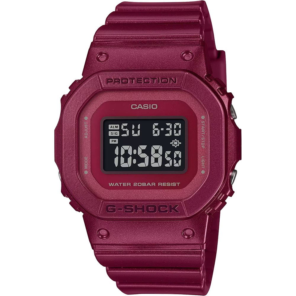 CASIO 卡西歐 G-SHOCK 勃根地酒紅系列 方形電子手錶 GMD-S5600RB-4