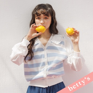 betty’s貝蒂思(31)公主領條紋拼接開襟上衣(淺藍)