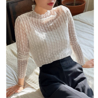 全新 SHEIN 蕾絲小花純白小高領上衣
