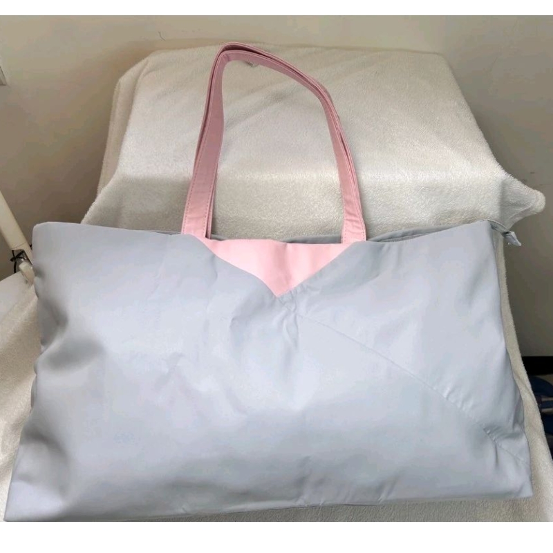 ✤免運✤ Lancôme 蘭蔻法式休閒旅行袋淺灰粉混搭托特包淑女休閒包大容量包包