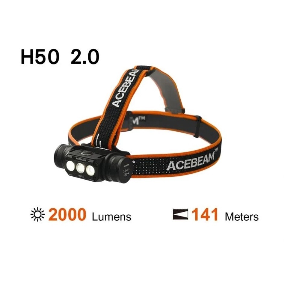 【*電筒倉庫*】ACEBEAM H50 2.0 2000流明 170°廣角泛光 USB-C  18650 輕量化頭燈