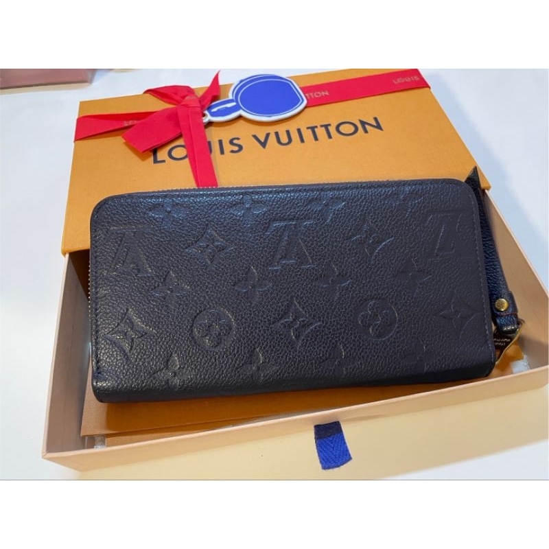 LOUIS VUITTON LV 深藍壓紋長夾 皮夾 長夾 精品皮夾