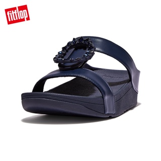 【FitFlop】LULU CRYSTAL CIRCLET H-BAR SLIDES環形水鑽H型涼鞋-女(午夜藍)