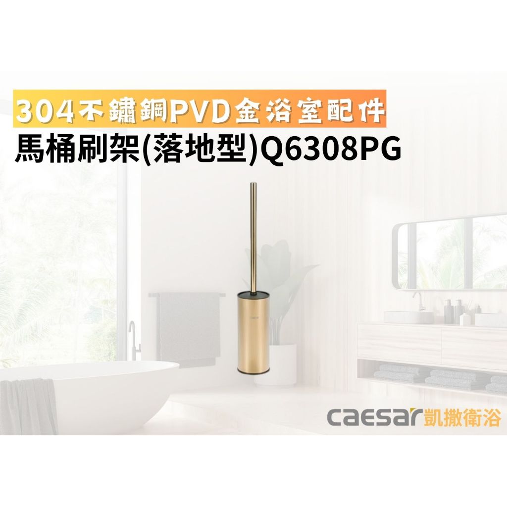 【文成】凱撒衛浴-落地型馬桶刷架Q6308PG(304不鏽鋼PVD金浴室配件)
