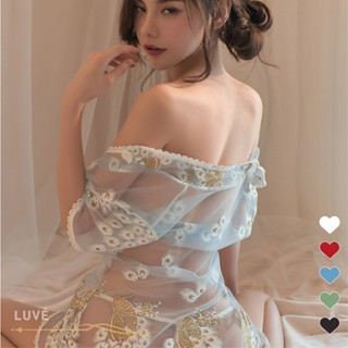 LUVE 蕾絲旗袍睡衣 透視薄紗 短旗袍洋裝 細膩蕾絲設計 現代風融合古典 免脫誘惑 透明露乳 現貨