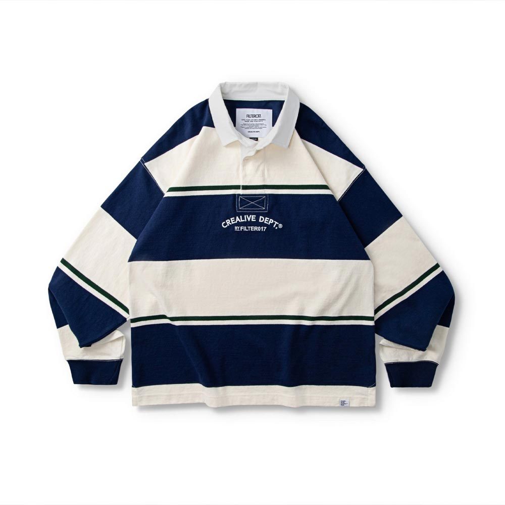 Filter017 Stripe Rugby Shirt 藍白 長袖 條紋英式橄欖球衫 男女款 H6760【新竹皇家】