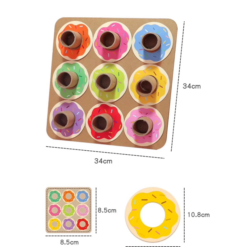 投放擺設教材 顏色對照桌遊 顏色教具 顏色教學 顏色配對 甜甜圈教具 甜甜圈顏色配對 九宮格套柱 角落區教材 感統訓練