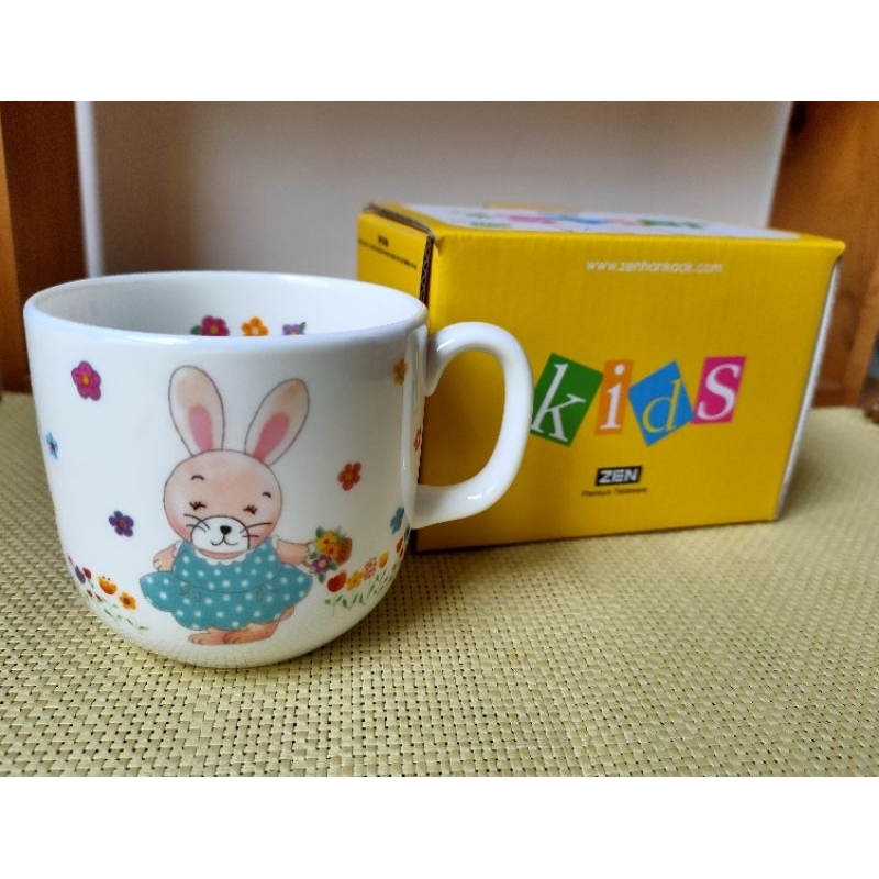韓國知名瓷器品牌 ZEN HANKOOK 兒童生肖馬克杯 兔 rabbit單入 彩盒裝 強化瓷 抗菌奈米銀 高品質