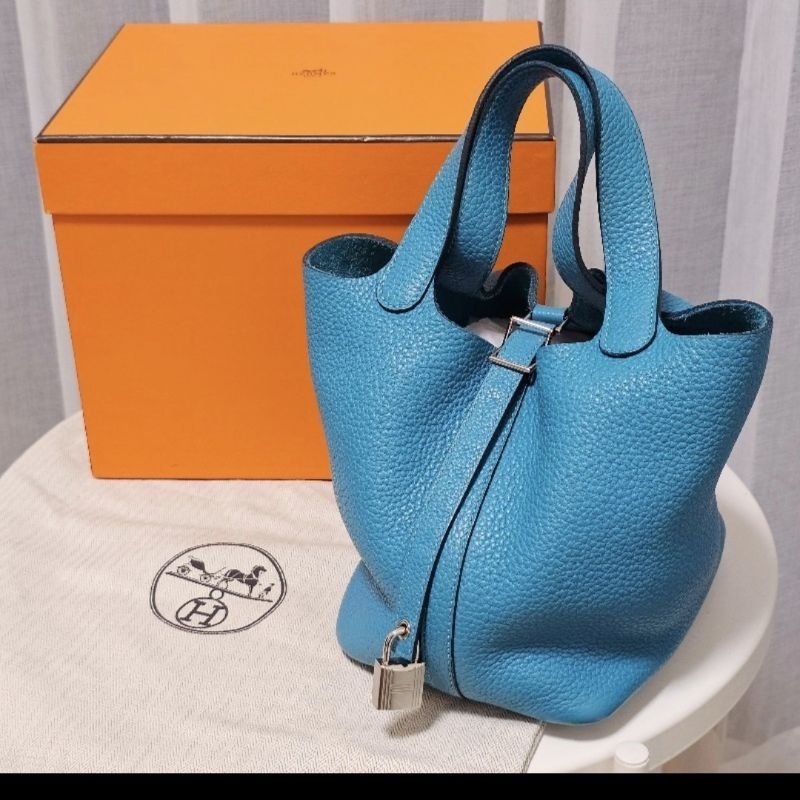 Hermès 愛馬仕特殊工藝7B 藍 picotin Lock18菜籃子 TC皮