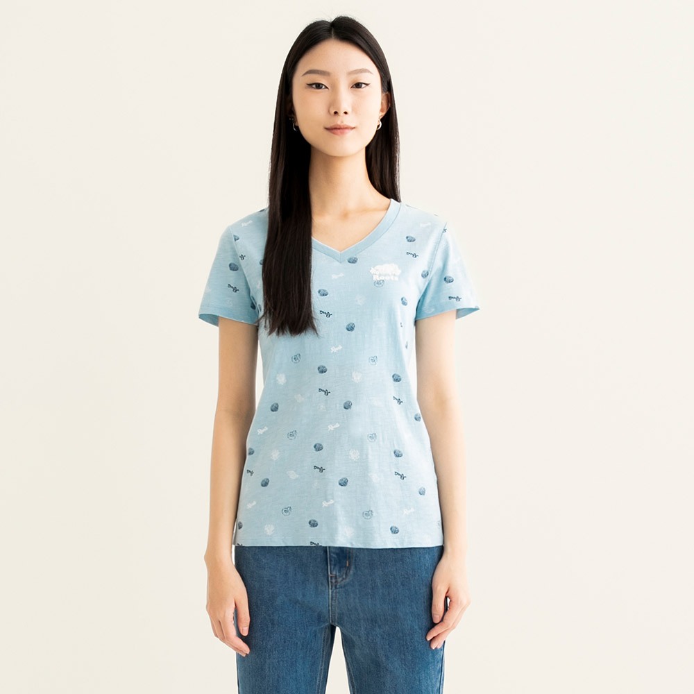 1980全新正品特價🔥Roots 女 有機竹節棉 V領短袖T恤 藍S
