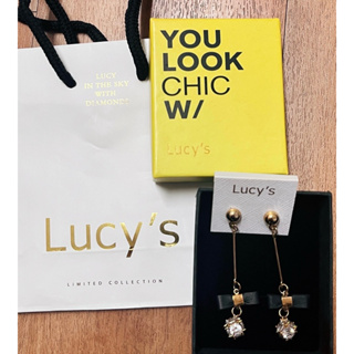 LUCY’S 皮革蝴蝶結鑽石耳環 針式耳環 皮革 蝴蝶結 鑽石