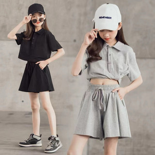 🔥隔日到貨 女童套裝夏季中大童親子裝新款韓版兒童POLO衫T恤兩件套